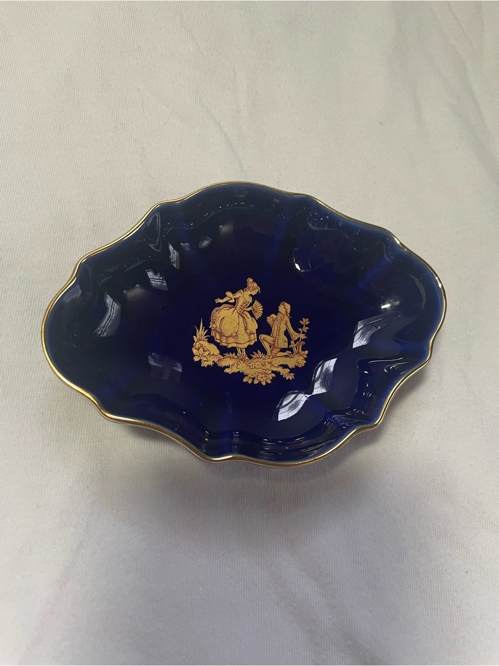 Vintage Limoges France Cobalt Blue Gold Trinket Dish Tray 5"